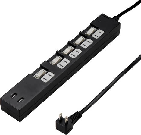 5個セット YAZAWA 個別スイッチ付5AC2USB3.4A2mブラック Y02KS752BK2UX5
