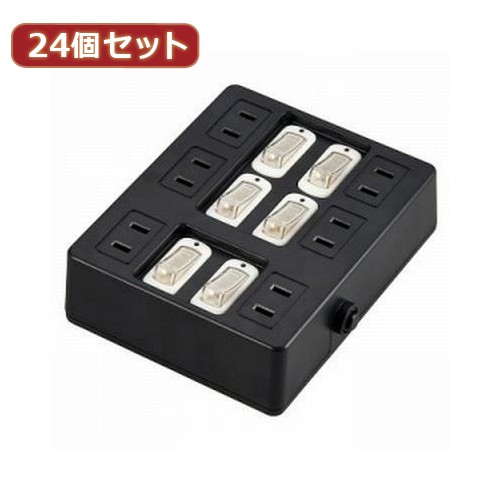 YAZAWA 24個セット 個別スイッチ付ウォールタップ6個口 Y02WB660BKX24 29,541円