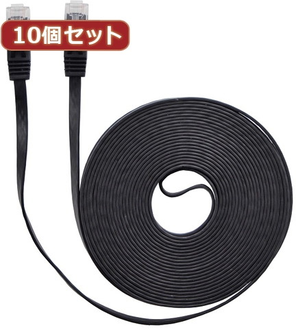 10個セット LANケーブル フラット CAT6 15m 黒 AS-CAPC009X10