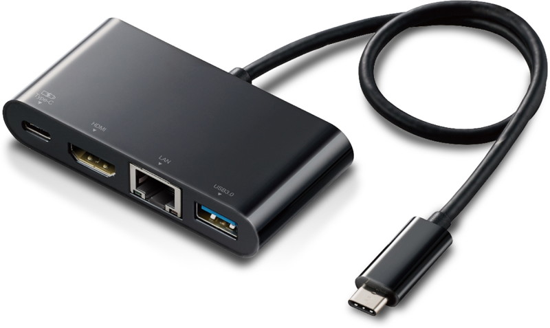 Type-Cドッキングステーション/PD対応/充電用Type-C1ポート/USB（3.1）1ポート/HDMI1ポート/LANポート/30cmケーブル/ブラック