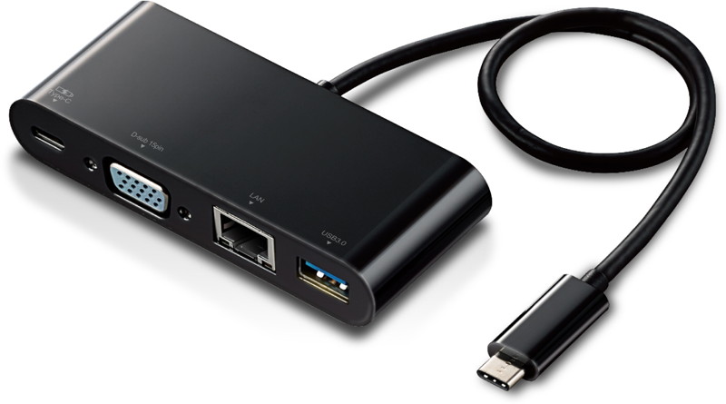 Type-Cドッキングステーション/PD対応/充電用Type-C1ポート/USB（3.1）1ポート/D-sub1ポート/LANポート/30cmケーブル/ブラック