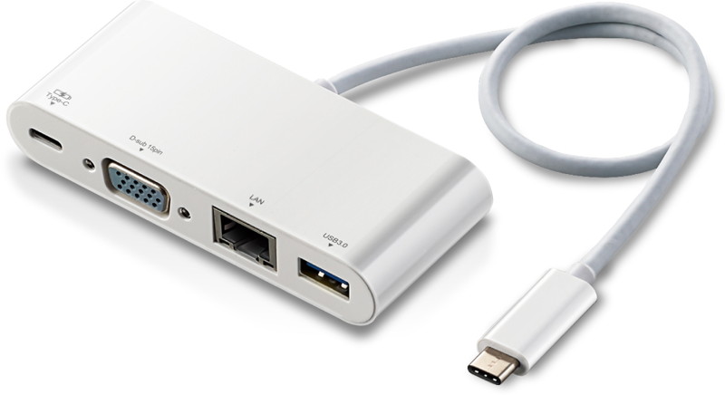 Type-Cドッキングステーション/PD対応/充電用Type-C1ポート/USB（3.1）1ポート/D-sub1ポート/LANポート/30cmケーブル/ホワイト