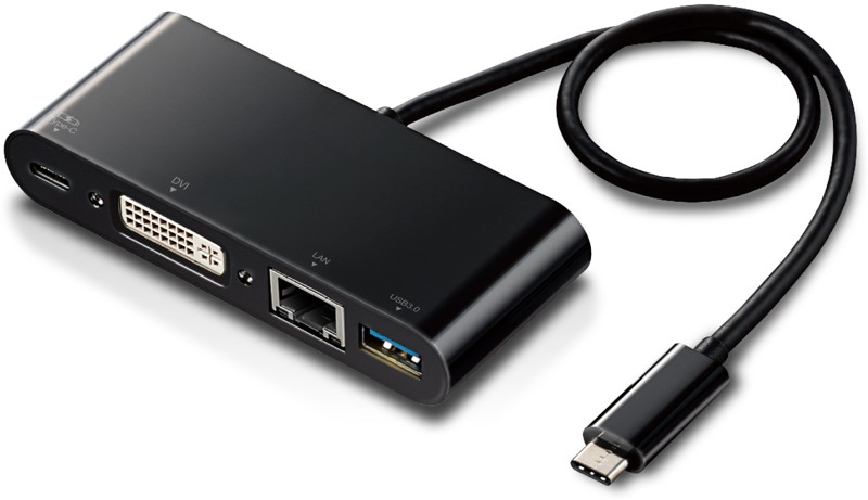 Type-Cドッキングステーション/PD対応/充電用Type-C1ポート/USB（3.1）1ポート/DVI1ポート/LANポート/30cmケーブル/ブラック
