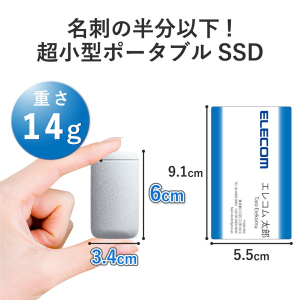 外付けSSD/ポータブル/USB3.2（Gen1）対応/TLC搭載/Type-C＆Type-Aケーブル付属/250GB/シルバー