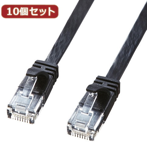 10個セットサンワサプライ カテゴリ6高屈曲フラットLANケーブル KB-FL6FA-03BKX10