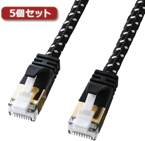 5個セット サンワサプライ つめ折れ防止カテゴリ7細径メッシュLANケーブル KB-T7ME-03BKWX5
