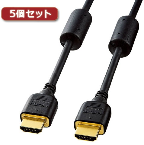 5個セット サンワサプライ ハイスピードHDMIケーブル KM-HD20-10FCX5