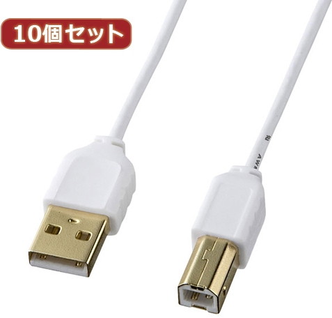 10個セット サンワサプライ 極細USBケーブル（USB2.0A-Bタイプ） KU20-SL05WX10