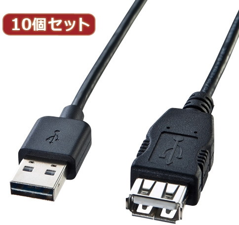 10個セット サンワサプライ 両面挿せるUSB延長ケーブル（A-Aメス） KU-REN2 KU-REN2X10