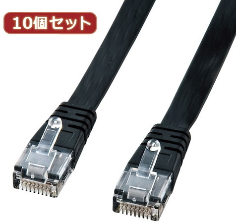 10個セットサンワサプライ UTPエンハンスドカテゴリ5より線フラットケーブル（ブラック・2m） LA-FL5-02KX10