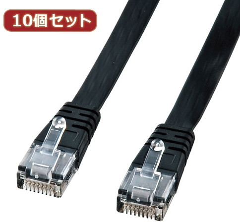10個セットサンワサプライ UTPエンハンスドカテゴリ5より線フラットケーブル（ブラック・5m） LA-FL5-05KX10