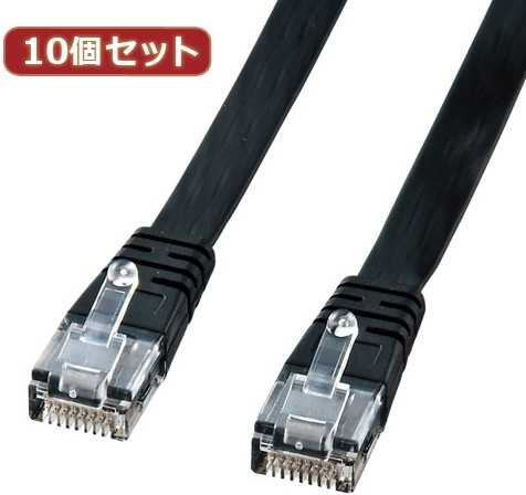 10個セットサンワサプライ UTPエンハンスドカテゴリ5より線フラットケーブル（ブラック・10m） LA-FL5-10KX10