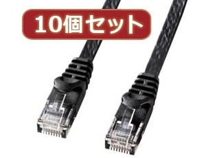 10個セットサンワサプライ カテゴリ6フラットLANケーブル LA-FL6-02BKX10