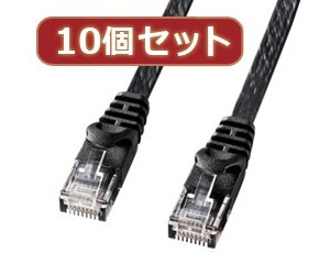 10個セットサンワサプライ カテゴリ6フラットLANケーブル LA-FL6-10BKX10