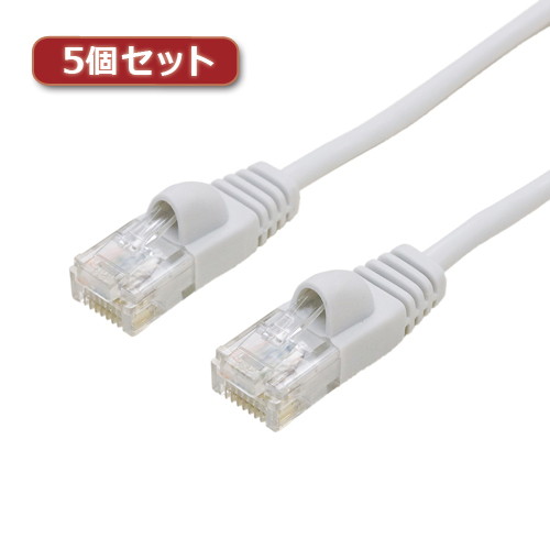 5個セット ミヨシ カテ6ストレートLANケーブル スリムタイプ 直径3.5mm ホワイト 15m LAN-TS615WHX5