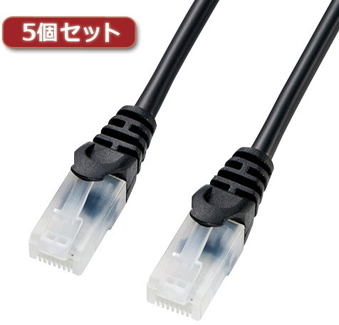 5個セット サンワサプライ ツメ折れ防止CAT5eLANケーブル LA-Y5TS-20BKX5