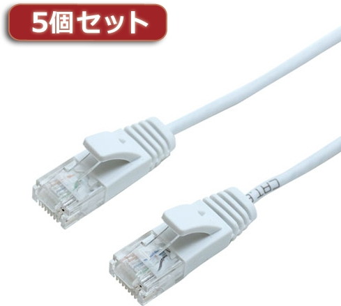 5個セット ミヨシ CAT6AストレートLANケーブル スリムタイプ 10m ホワイト TWH-6A10WHX5