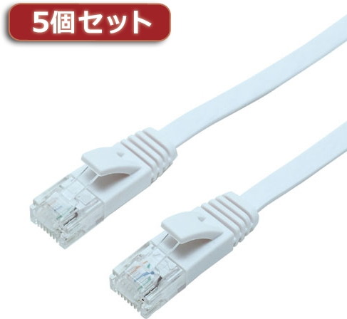 5個セット ミヨシ CAT6AストレートLANケーブル フラットタイプ 10m ホワイト TWU-6A10WHX5
