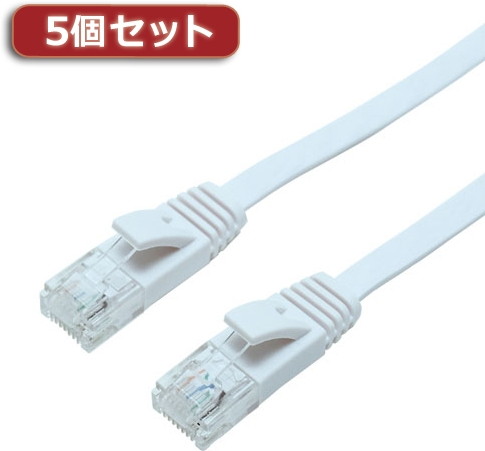 5個セット ミヨシ CAT6AストレートLANケーブル フラットタイプ 20m ホワイト TWU-6A20WHX5
