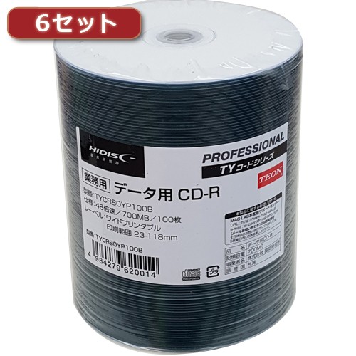 6セットHI DISC CD-R（データ用）高品質 100枚入 TYCR80YP100BX6 18,604円