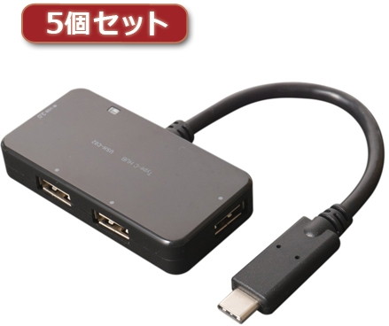 5個セット ミヨシ USB TypeC用ケーブル付きHUB ブラック 4ポート USH-C02/BKX5