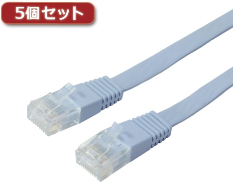5個セット ミヨシ カテ5eストレートLANケーブル フラットタイプ 幅7.2mm 厚さ1.5mm ブルー 15m ZLN-FL15BLX5