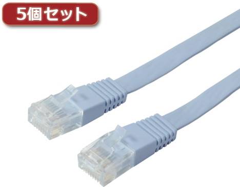 5個セット ミヨシ カテ5eストレートLANケーブル フラットタイプ 幅7.2mm 厚さ1.5mm ブルー 20m ZLN-FL20BLX5