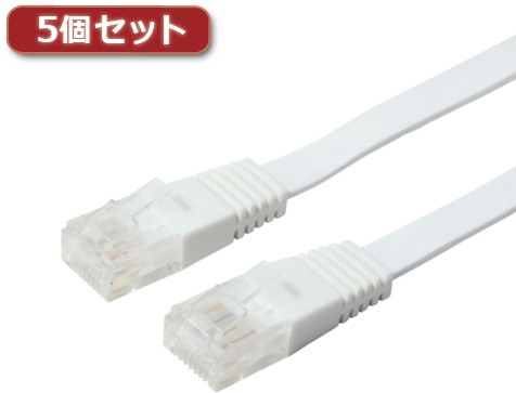 5個セット ミヨシ カテ5eストレートLANケーブル フラットタイプ 幅7.2mm 厚さ1.5mm ホワイト 20m ZLN-FL20WHX5 6,697円