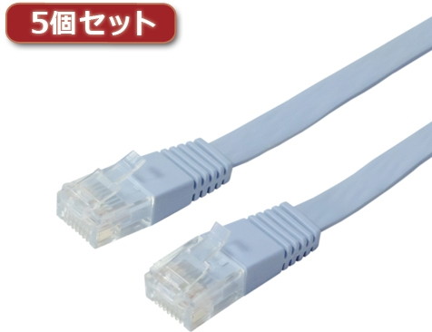5個セット ミヨシ カテ5eストレートLANケーブル フラットタイプ 幅7.2mm 厚さ1.5mm ブルー 30m ZLN-FL30BLX5
