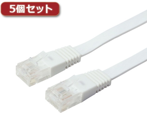 5個セット ミヨシ カテ5eストレートLANケーブル フラットタイプ 幅7.2mm 厚さ1.5mm ホワイト 30m ZLN-FL30WHX5
