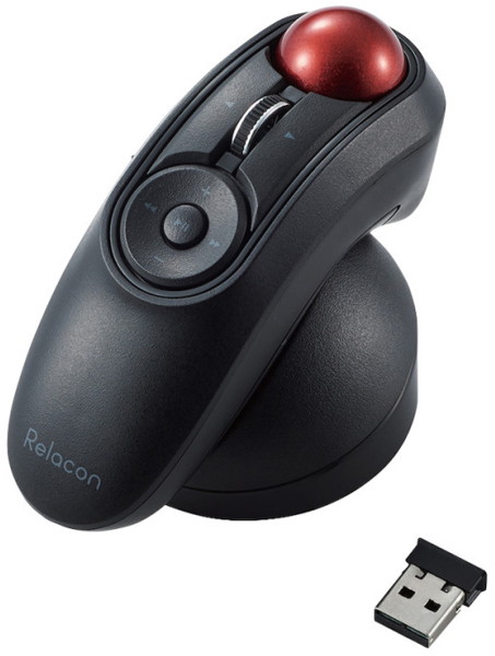 トラックボールマウス/ハンディタイプ/Relacon/メディアコントロールボタン搭載/スタンド付/静音/無線/ブラック