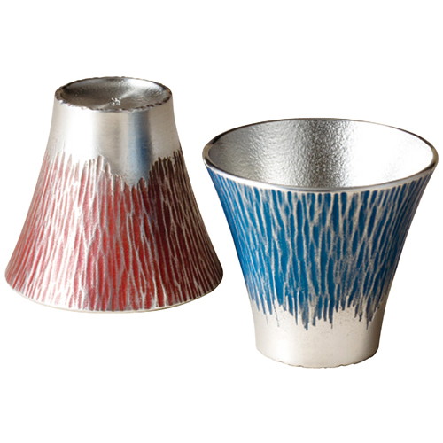 大阪錫器 錫製富士山ぐい呑（赤・青）ペア 1145-089