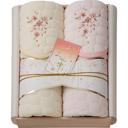 桜刺しゅう敷きパット2P（木箱入） B5157070