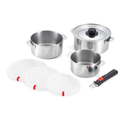 郷技 着脱式ハンドル鍋3点セット（樹脂蓋付） K10803738