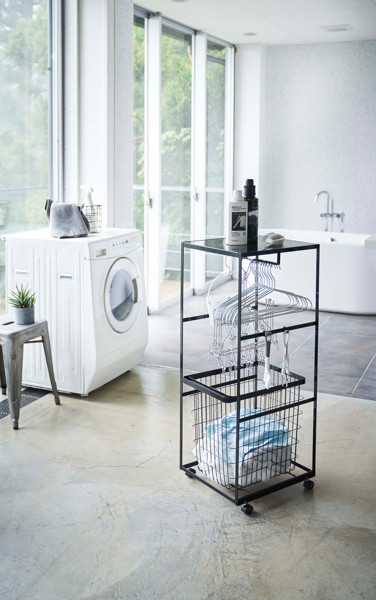 天板付きランドリーワゴン タワー ブラック 天板付きランドリーワゴン タワー ブラック