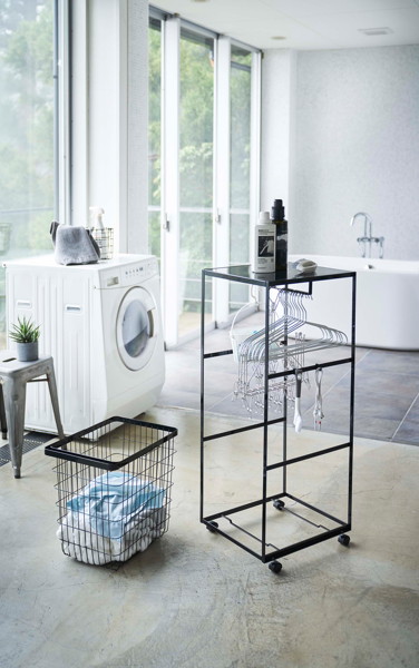 天板付きランドリーワゴン タワー ブラック 天板付きランドリーワゴン タワー ブラック