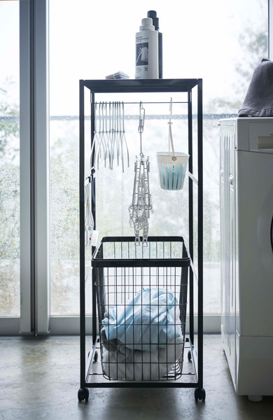 天板付きランドリーワゴン タワー ブラック 天板付きランドリーワゴン タワー ブラック