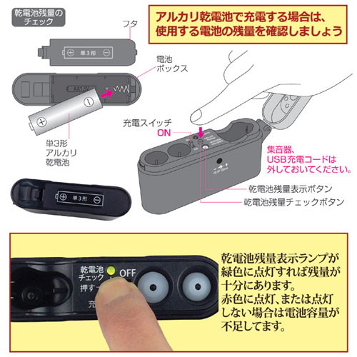 旭電機化成 充電式 耳すっぽり集音器 ＋ アルカリ乾電池 単3形10本パックセット 811783＋T3