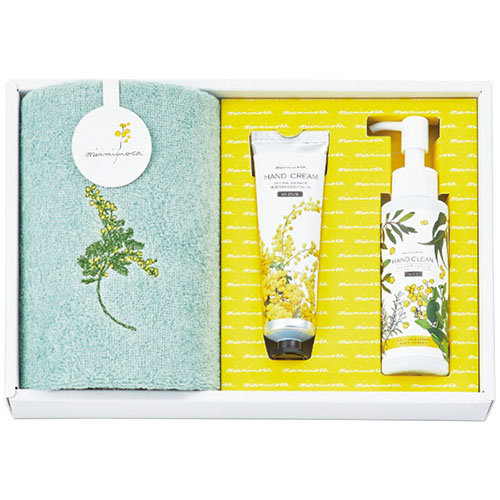 ミアミモザ フェイスタオル＆コスメセット グリーン 6097-078