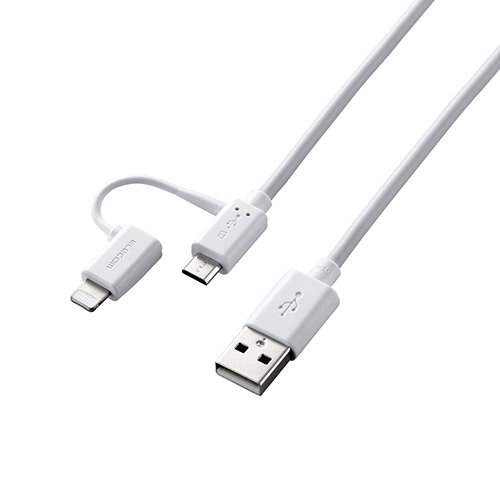 5個セット エレコム スマートフォン用USBケーブル/2in1/microUSB＋Lightning/0.3m/ホワイト MPA-AMBLAD03WHX5