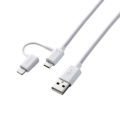 5個セット エレコム スマートフォン用USBケーブル/2in1/microUSB＋Lightning/0.7m/ホワイト MPA-AMBLAD07WHX5