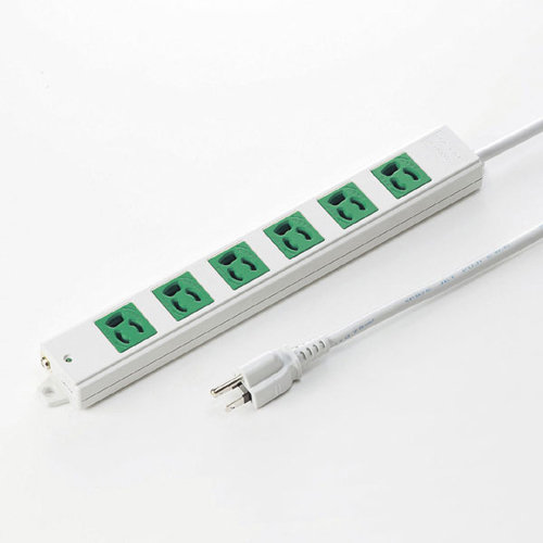 サンワサプライ 3P、3m、6個口タップ緑色（バックアップ用） TAP-K6-3G