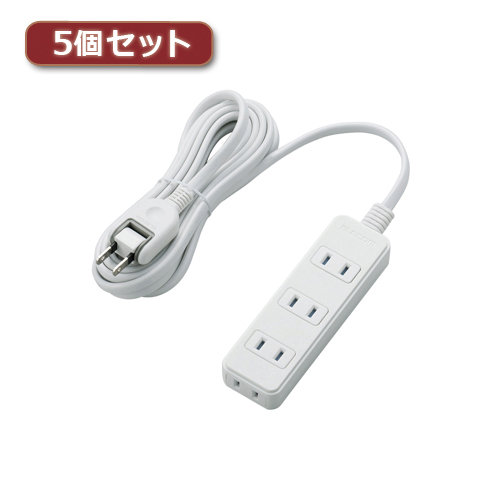 5個セットエレコム 電源タップ（雷ガード・ほこりシャッター） T-KST02-22430WH T-KST02-22430WHX5