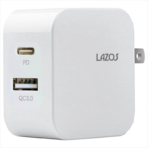 10個セット Lazos AC充電器 2口 C（PD）＋Aポート 18W L-AC-CAX10