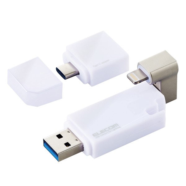 LightningUSBメモリ/USB3.2（Gen1）/USB3.0対応/32GB/Type-C変換アダプタ付/ホワイト MF-LGU3B032GWH