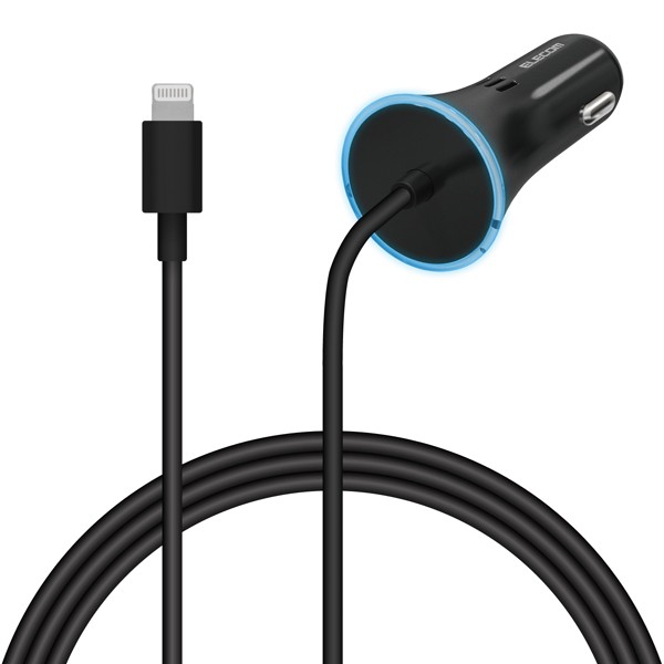カーチャージャー/Lightning/USB Power Delivery準拠/ストレートタイプ/1.5m/18W/インジケーター搭載/ブラック MPA-CCLPD01BK