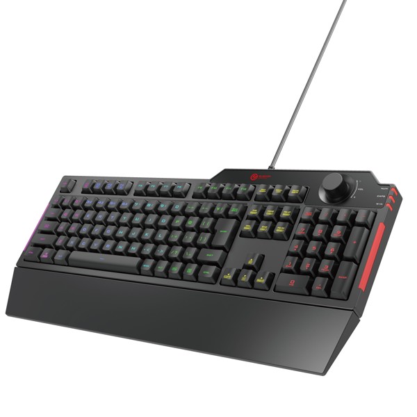 ゲーミングキーボード/メンブレン式/着脱式リストレスト付/ボリュームダイヤル付/フルキー/有線/ブラック TK-G02UMBK