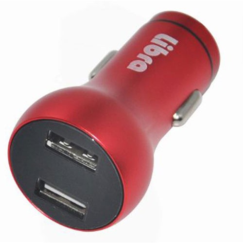 Libra USB2ポートカーチャージャー レッド 4.8A出力 車載用DC-USB充電器 LBR-AD2CAR48