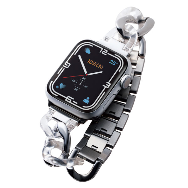 アップルウォッチ バンド SE、Series 7、6、5、4、3、2、1 ［ 41mm 40mm 38mm］ ステンレス チェーンベルト クリアパーツ Apple Watch シルバー