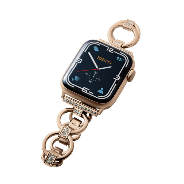 アップルウォッチ バンド SE、Series 7、6、5、4、3、2、1 ［ 41mm 40mm 38mm］ ステンレス チェーンベルト ラインストーン Apple Watch ゴールド